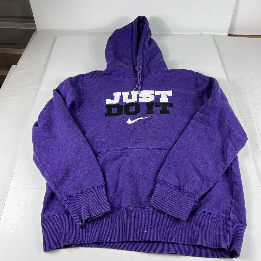 Nike Just Do It Sweatshirt Adult Large Purple Faded Chest Logo Pullover Hoodie